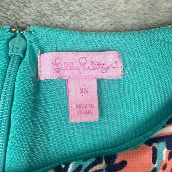 Lilly Pulitzer XS Cap Sleeve Fit Flare Dress Turquoise Pink Floral Print - Picture 4 of 9